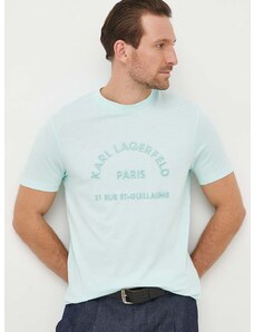 Βαμβακερό μπλουζάκι Karl Lagerfeld ανδρικά, χρώμα: τιρκουάζ