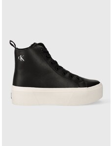 Δερμάτινα ελαφριά παπούτσια Calvin Klein Jeans CUPSOLE FLATFORM MID WL LTH WN χρώμα: μαύρο, YW0YW01180