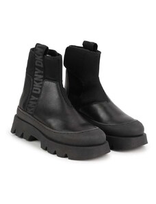 Παιδικές δερμάτινες μπότες DKNY χρώμα: μαύρο