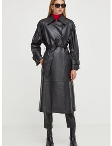 Δερμάτινο παλτό Ivy Oak γυναικεία, χρώμα: μαύρο