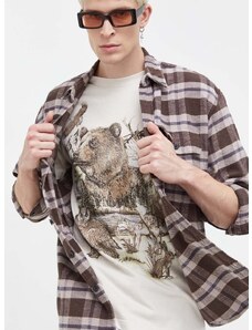 Βαμβακερό πουκάμισο Abercrombie & Fitch ανδρικό, χρώμα: καφέ