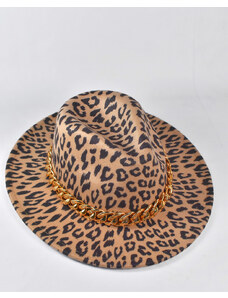 BELTIPO Γυναικείο χειμερινό καπέλο Fedora Leopard Print με χρυσή αλυσίδα