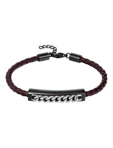 POLICE Bracelet Fetter | Brown Leather - Black Stainless Steel PEAGB0005207