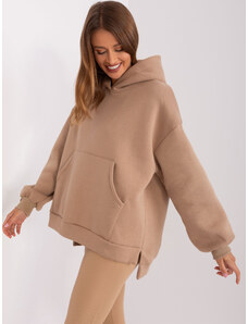 Fashionhunters Dark beige oversize kangaroo sweatshirt with insulation