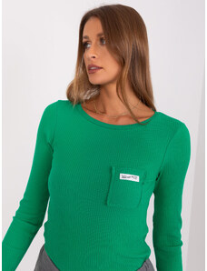 Fashionhunters Green fitted, ribbed long-sleeved blouse