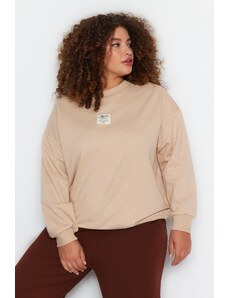 Trendyol Curve Beige Embroidery Detailed Thick Knitted Sweatshirt