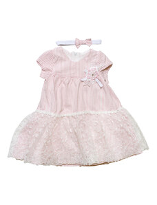 Restart Φόρεμα με Κορδέλα σε Ροζ-Ριγέ Απόχρωση με Τούλι στο Τελείωμα για Κορίτσι 23-9270