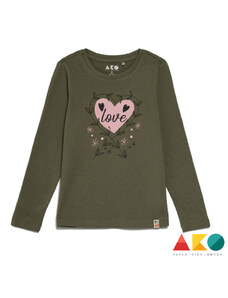 Ako Μακό Μπλούζα σε Λαδί Απόχρωση με Σχέδιο Ροζ Καρδιά για Κορίτσι 3255201-10