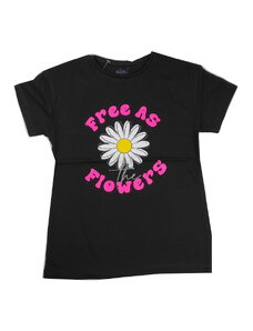 Oem Μαύρη Κοντομάνικη Μπλούζα για Κορίτσι με Σχέδιο Μαργαρίτα 722258