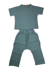 Domer Λινό Σετ για Αγόρι με Κοντομάνικη Μπλούζα και Παντελόνι σε Μέντα Απόχρωση 4113
