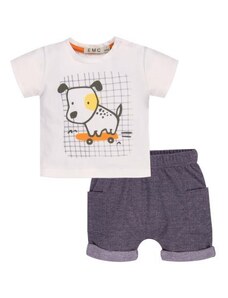 Emc Σετ για Αγόρι με Άσπρη Κοντομάνικη Μπλούζα με Σχέδιο Σκυλάκι και Γκρι Σορτς CO3223