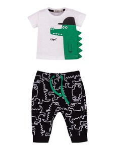 Emc Σετ Φόρμες με Άσπρη Κοντομάνικη Μπλούζα με Σχέδιο Κροκόδειλο και Μαύρο Παντελόνι για Αγόρι BX2033