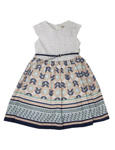 Restart Αμάνικο Φόρεμα για Κορίτσι Άσπρο Πουα και Πολύχρωμο με Μπλε Αποσπώμενη Ζώνη 23-8202