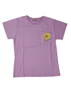 Oem Κοντομάνικη Μπλούζα σε Δύο Διαφορετικά Χρώματα Άσπρο και Μοβ με Σχέδιο Λουλούδι 146