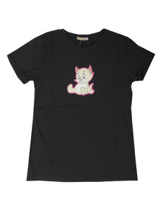 Oem Κοντομάνικη Μπλούζα σε Δύο Διαφορετικά Χρώματα Γκρι και Μαύρο με Σχέδιο Γάτα 368