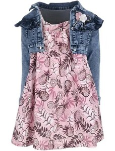 Restart Σετ για Κορίτσι Ροζ-Πολύχρωμο Τιραντέ Φόρεμα με Λουλούδια Μαζί με Τζιν Μπουφάν 23-9324