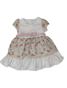 Restart Φόρεμα για Κορίτσι Άσπρο-Ροζ με Τριαντάφυλλα και Ροζ Ζώνη 23-9263