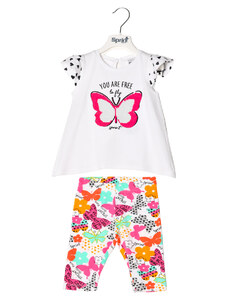 Sprint Σετ για Κορίτσι Πολύχρωμο Κολάν και Άσπρη Κοντομάνικη Μπλούζα με Σχέδιο Πεταλούδα 222-2025