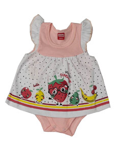 Oem Αμάνικο Φόρεμα-Κορμάκι για Κορίτσι σε Άσπρο-Ροζ με Φρουτάκια 31650