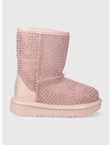 Παιδικές δερμάτινες μπότες χιονιού UGG T CLASSIC IIEL HEARTS χρώμα: ροζ