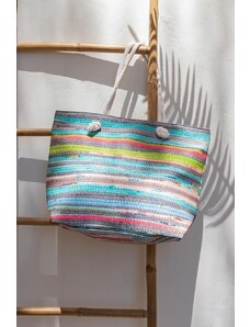 Lapop Πολύχρωμη τσάντα παραλίας με print κουρελού