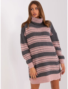 Fashionhunters Gray and light pink knitted turtleneck dress