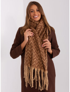 Fashionhunters Camel and brown patterned scarf with fringe