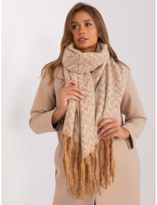 Fashionhunters Camel and white patterned scarf with fringe