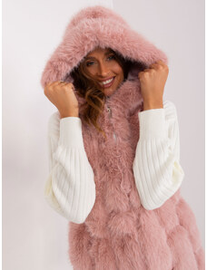 Fashionhunters Light pink fur vest with hood