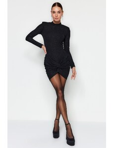 Trendyol Μαύρο Εφαρμοστό Glitter Ασημί Πλεκτό Κομψό βραδινό φόρεμα