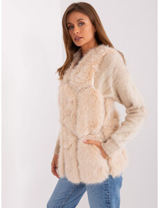 Fashionhunters Beige women's fur vest with pockets