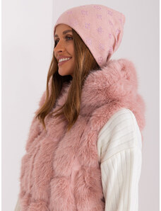 Fashionhunters Pink women's winter hat with appliqué