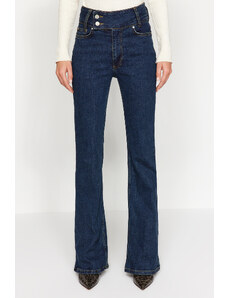 Trendyol Σκούρο Μπλε Μέση Λεπτομέρεια Ψηλόμεσο Flare Jeans