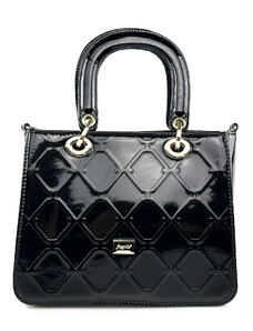 Fragola Τετράγωνη τσάντα με λουστρίνι λεπτομέρειες H1004 Black shiny rombe