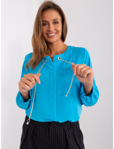 Fashionhunters Blue long-sleeved formal blouse