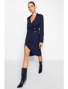 Trendyol Navy Blue Double Breasted Midi Υφαντό Υφαντό Φόρεμα