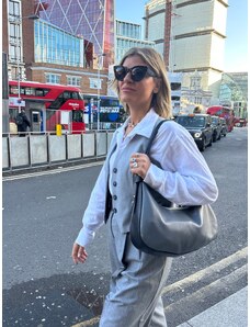 Christina Christi Γκρί Δερμάτινη Τσάντα Ώμου κ Χειρός - Luxurious Gray