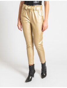 INSHOES Leather look μονόχρωμο παντελόνι με ζώνη Χρυσό