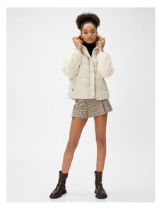 Koton Short Puffy Coat Leather Look με βελούδινη λεπτομέρεια hoodie.