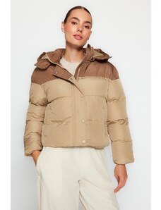 Trendyol μπεζ κουκούλα χρώμα μπλοκ υδατοαπωθητικό διογκώσιμο παλτό