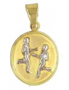Mertzios.gr Μενταγιόν ζώδιο χρυσό 9Κ Δίδυμοι διπλής όψης με Κωνσταντινάτο