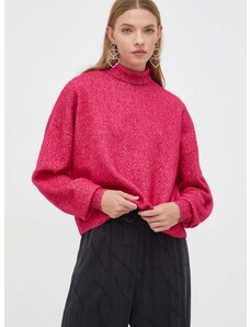 Μάλλινο πουλόβερ HUGO γυναικεία, χρώμα: ροζ