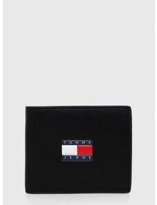 Δερμάτινο πορτοφόλι Tommy Jeans ανδρικά, χρώμα: μαύρο