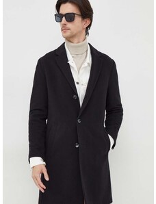 Μάλλινο παλτό BOSS χρώμα: μαύρο