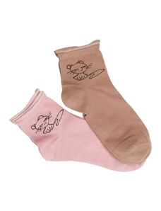 FMS Γυναικείες Κάλτσες Βαμβακερές Ημίκοντες Χωρίς Λάστιχο Σχέδια - 2 Ζεύγη