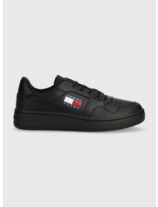 Δερμάτινα αθλητικά παπούτσια Tommy Jeans TJW RETRO BASKET ESS χρώμα: μαύρο, EN0EN02505