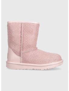 Παιδικές δερμάτινες μπότες χιονιού UGG KIDS CLASSIC IIEL HEARTS χρώμα: ροζ