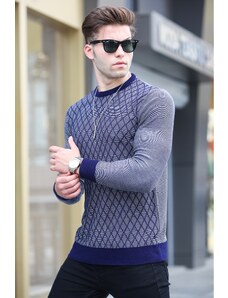 Madmext Navy Blue Diamond Patterned Sweater 5190