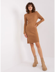 Fashionhunters Camel knitted dress with flared sleeves