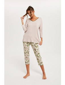 Italian Fashion Women's pyjamas Indonesia 3/4 sleeve, 3/4 legs - beige/print